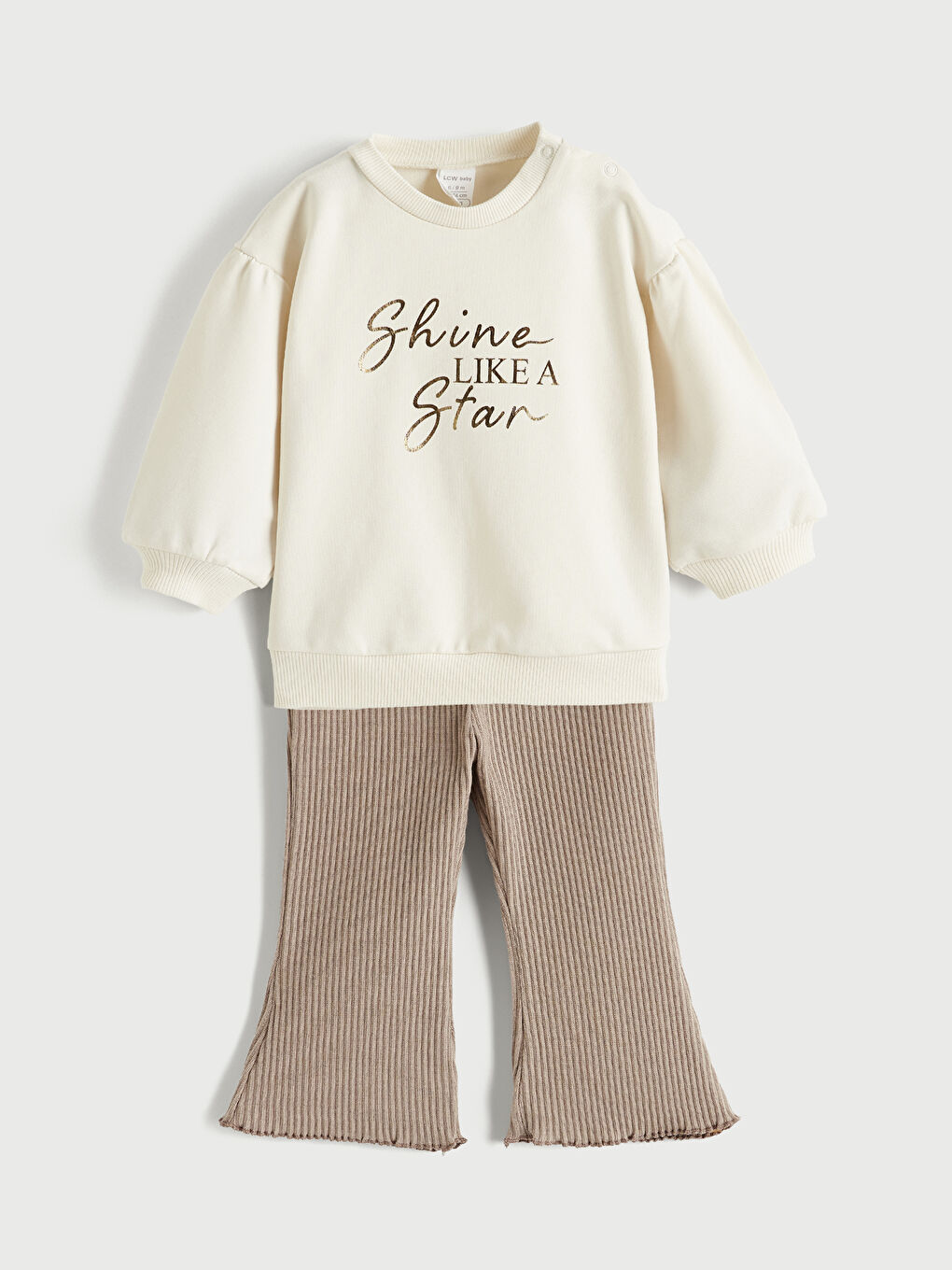 Bej Baskılız Kız Bebek Sweatshirt ve Pantolon Takım