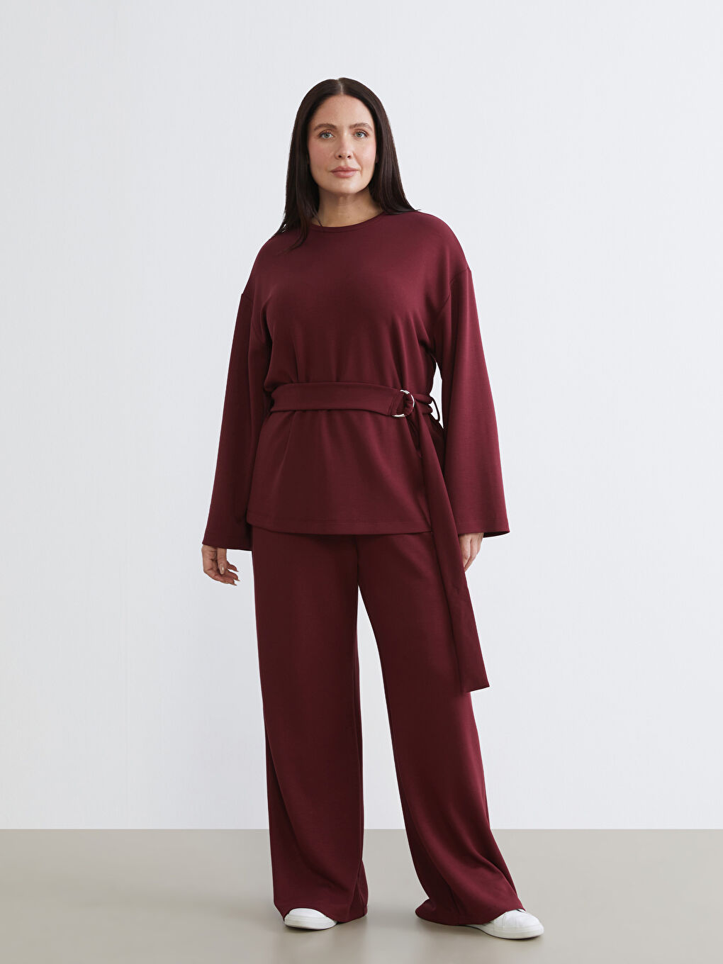 Bordo Bisiklet Yaka Metal Tokalı Bluz-5