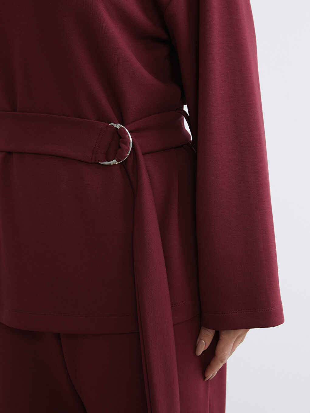 Bordo Bisiklet Yaka Metal Tokalı Bluz-6