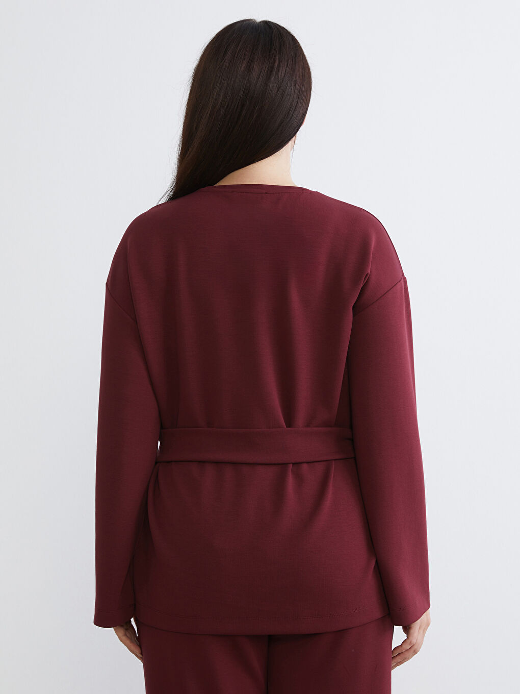 Bordo Bisiklet Yaka Metal Tokalı Bluz-7