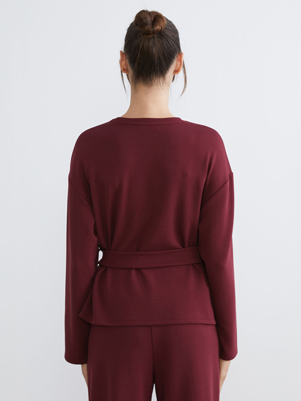 Bordo Bisiklet Yaka Metal Tokalı Bluz-4