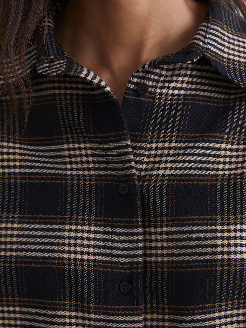 Siyah Ekose Oversize Kadın Gömlek-2