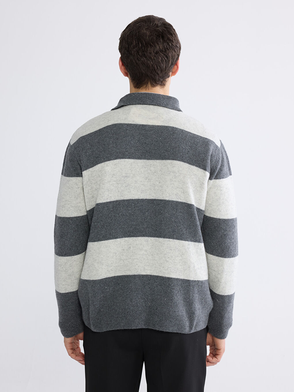 Gri Polo Yaka Yün Karışımlı Erkek Triko Kazak-3