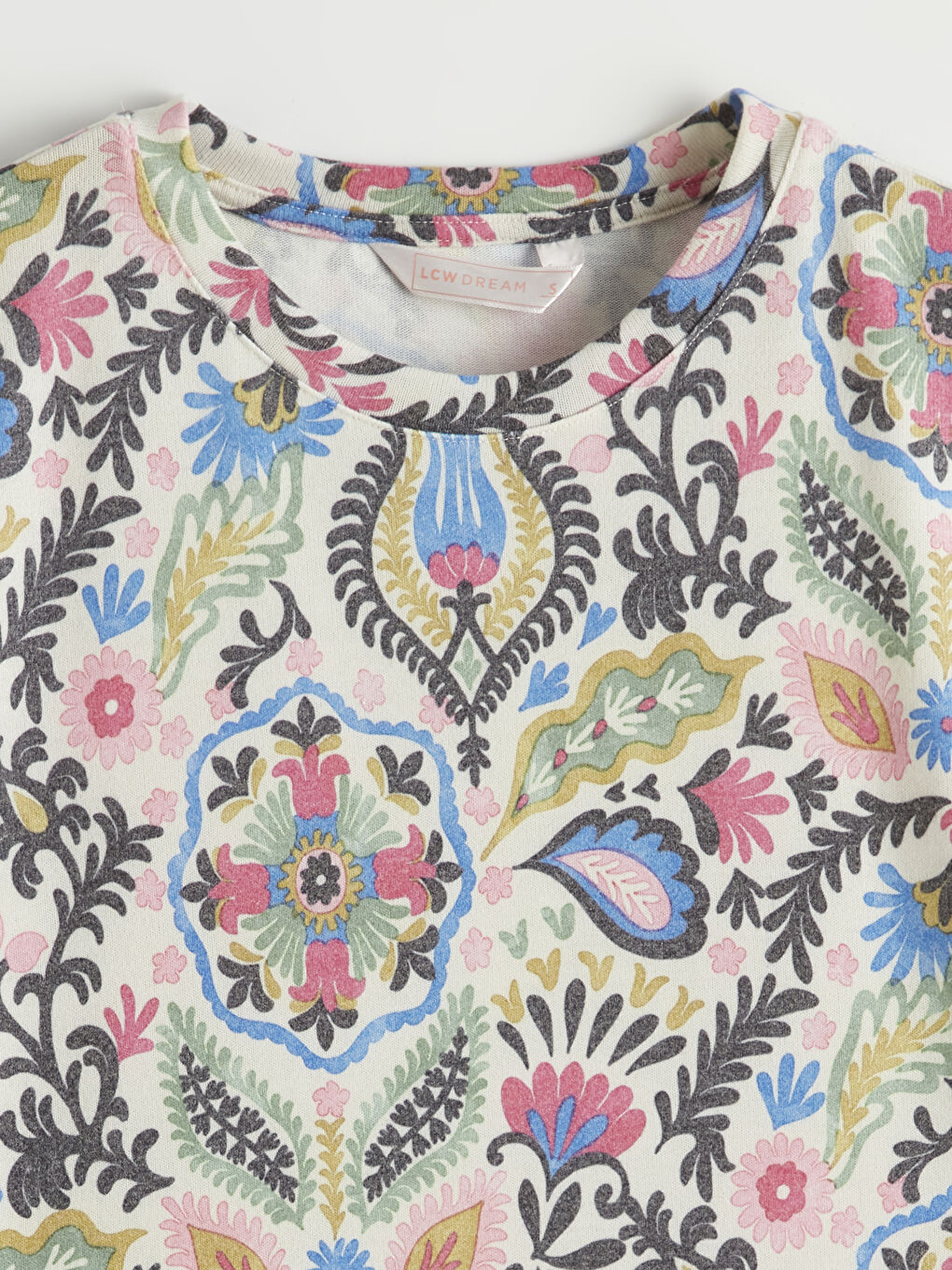 Ekru Bisiklet Yaka Desenli Kadın Pijama Takımı-2