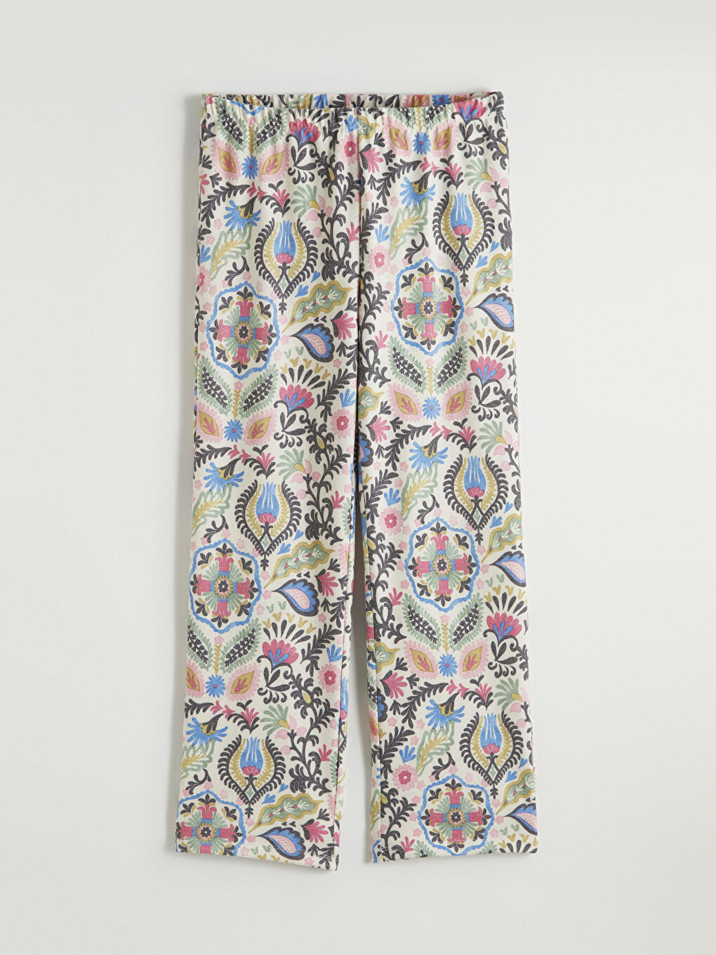 Ekru Bisiklet Yaka Desenli Kadın Pijama Takımı-3