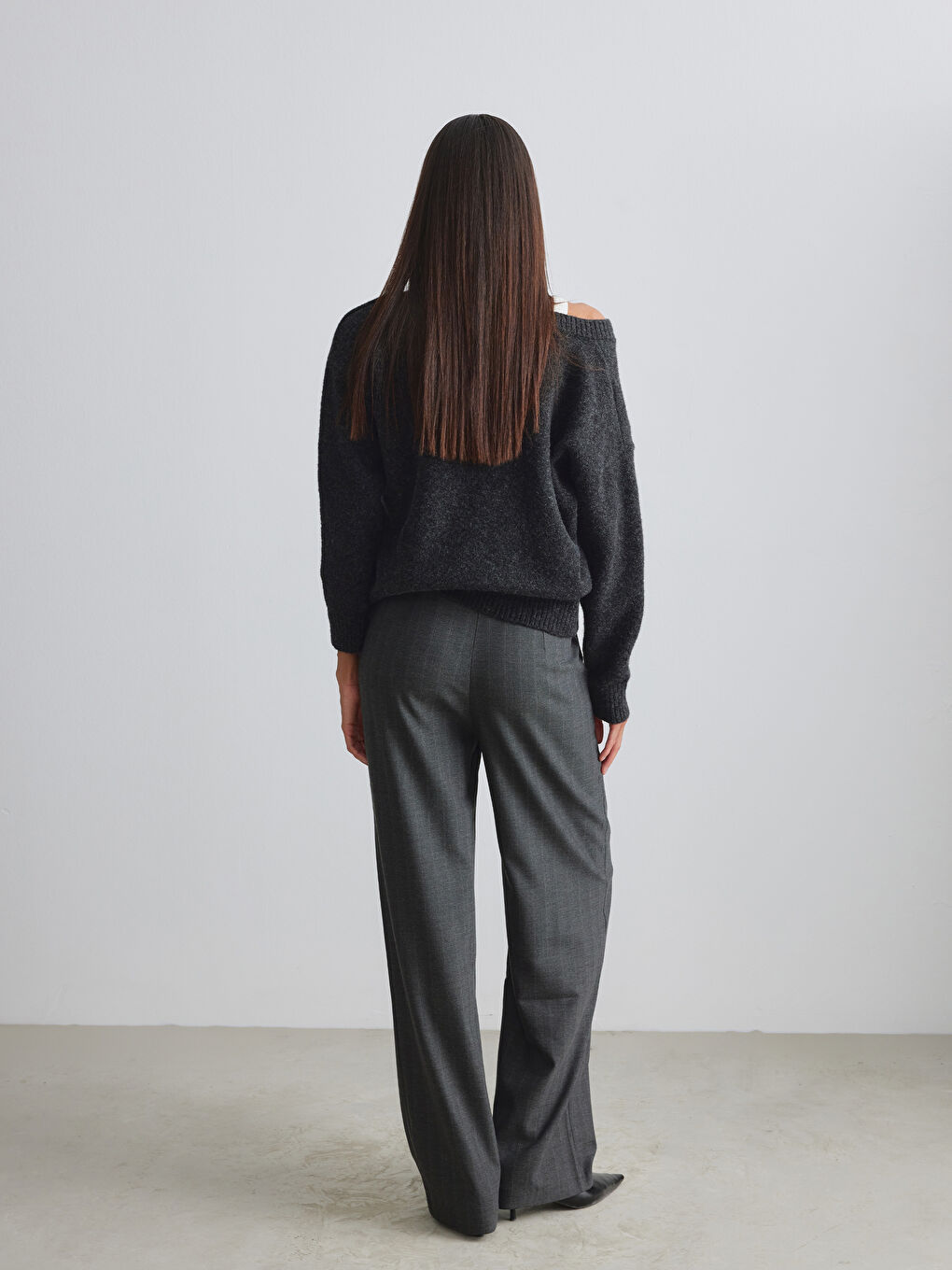 Antrasit Standart Fit Desenli Kadın Pantolon-3