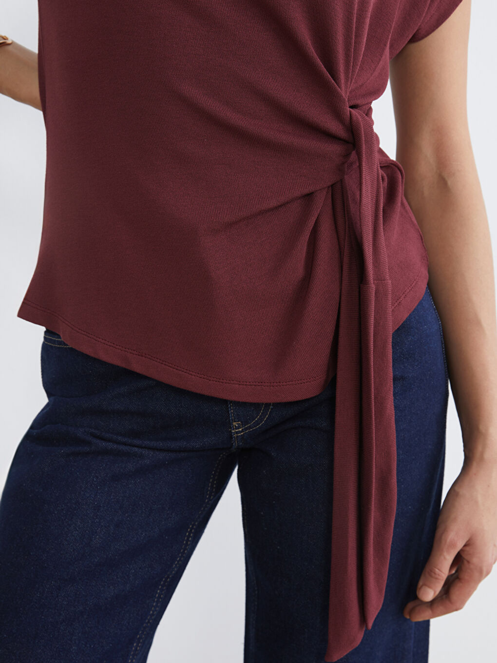 Bordo Bisiklet Yaka Büzgülü Bluz-2