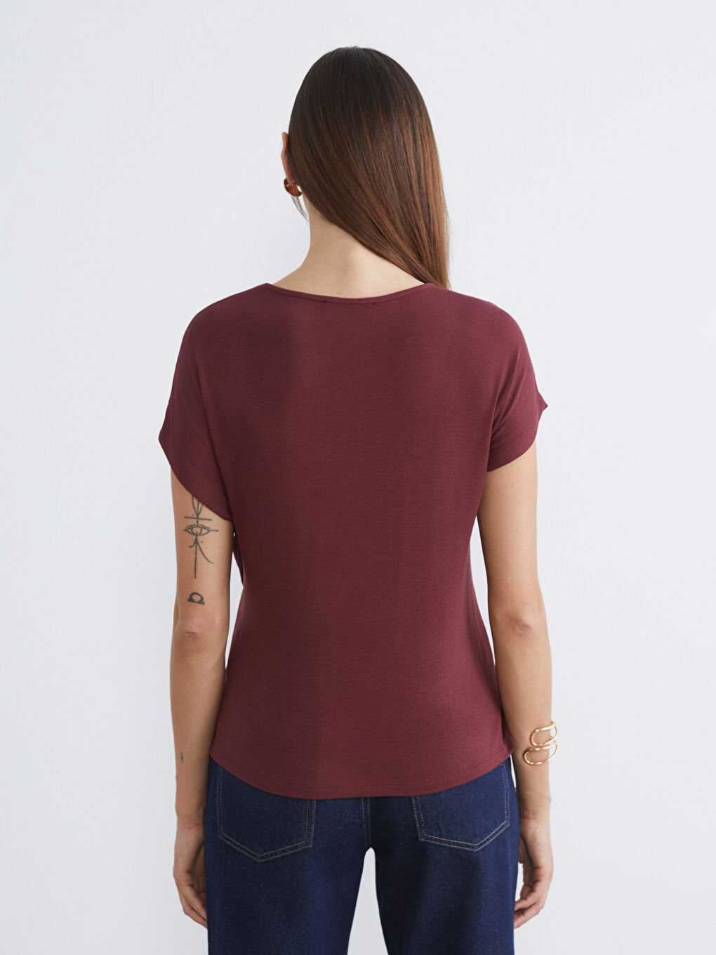 Bordo Bisiklet Yaka Büzgülü Bluz-3