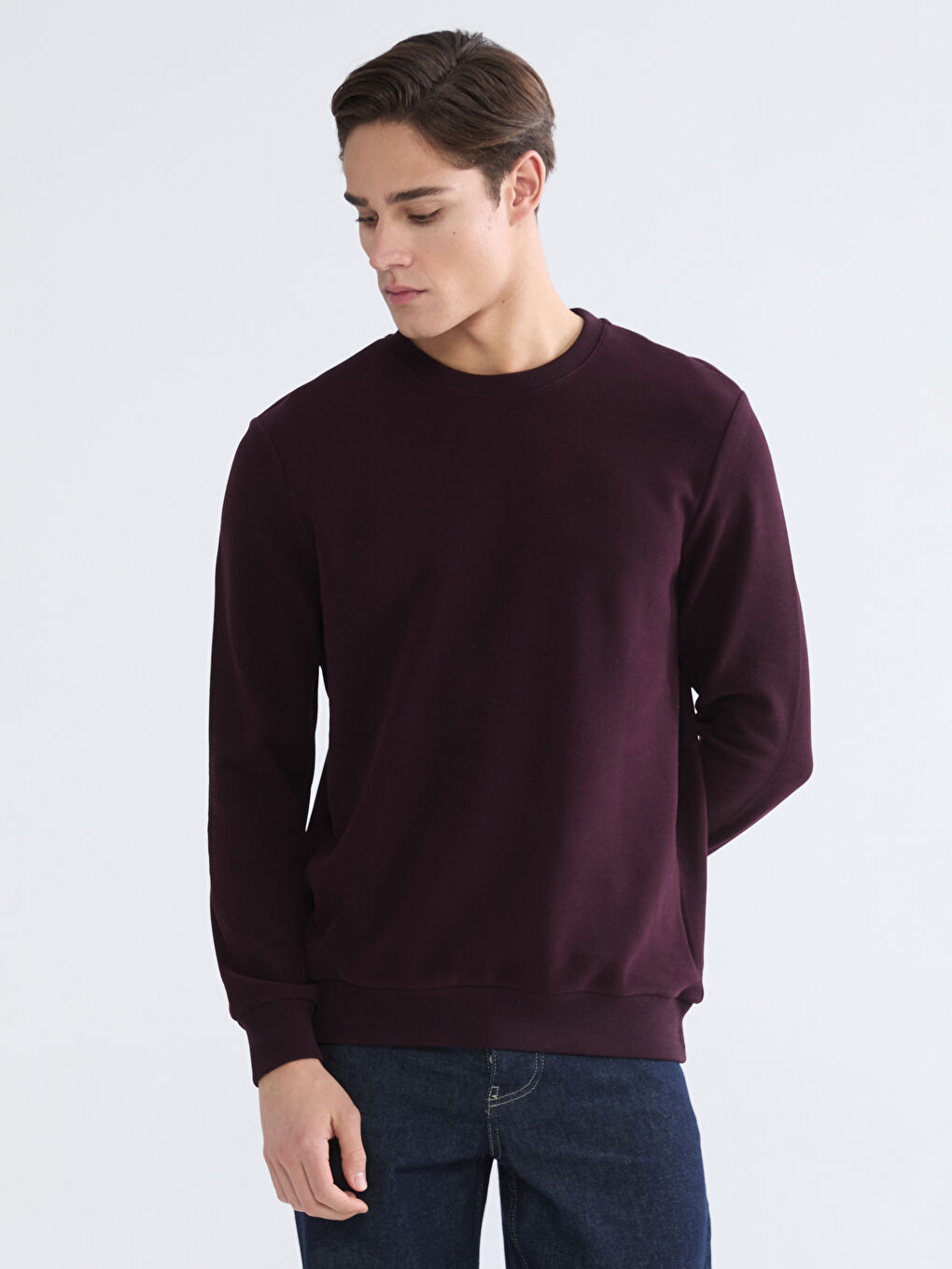 Bordo Bisiklet Yaka Erkek Sweatshirt