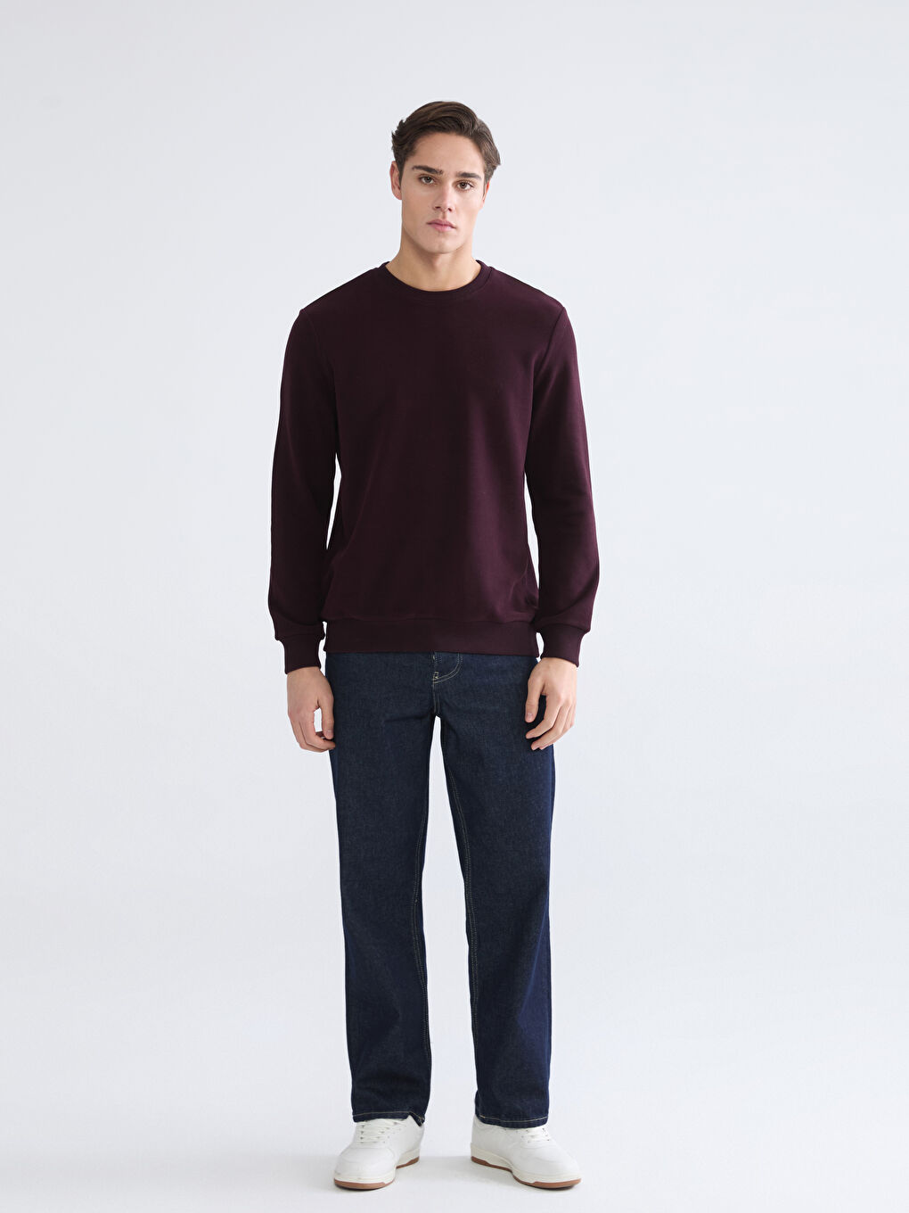 Bordo Bisiklet Yaka Erkek Sweatshirt-1