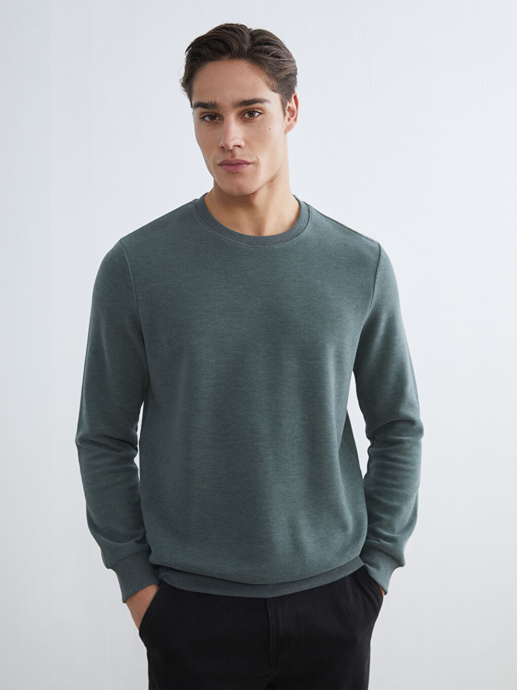 Yeşil Bisiklet Yaka Erkek Sweatshirt