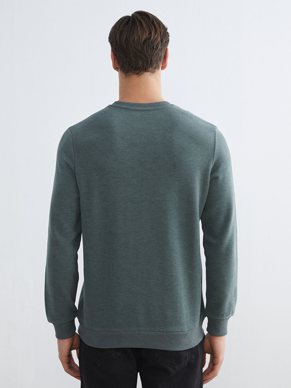 Yeşil Bisiklet Yaka Erkek Sweatshirt-3