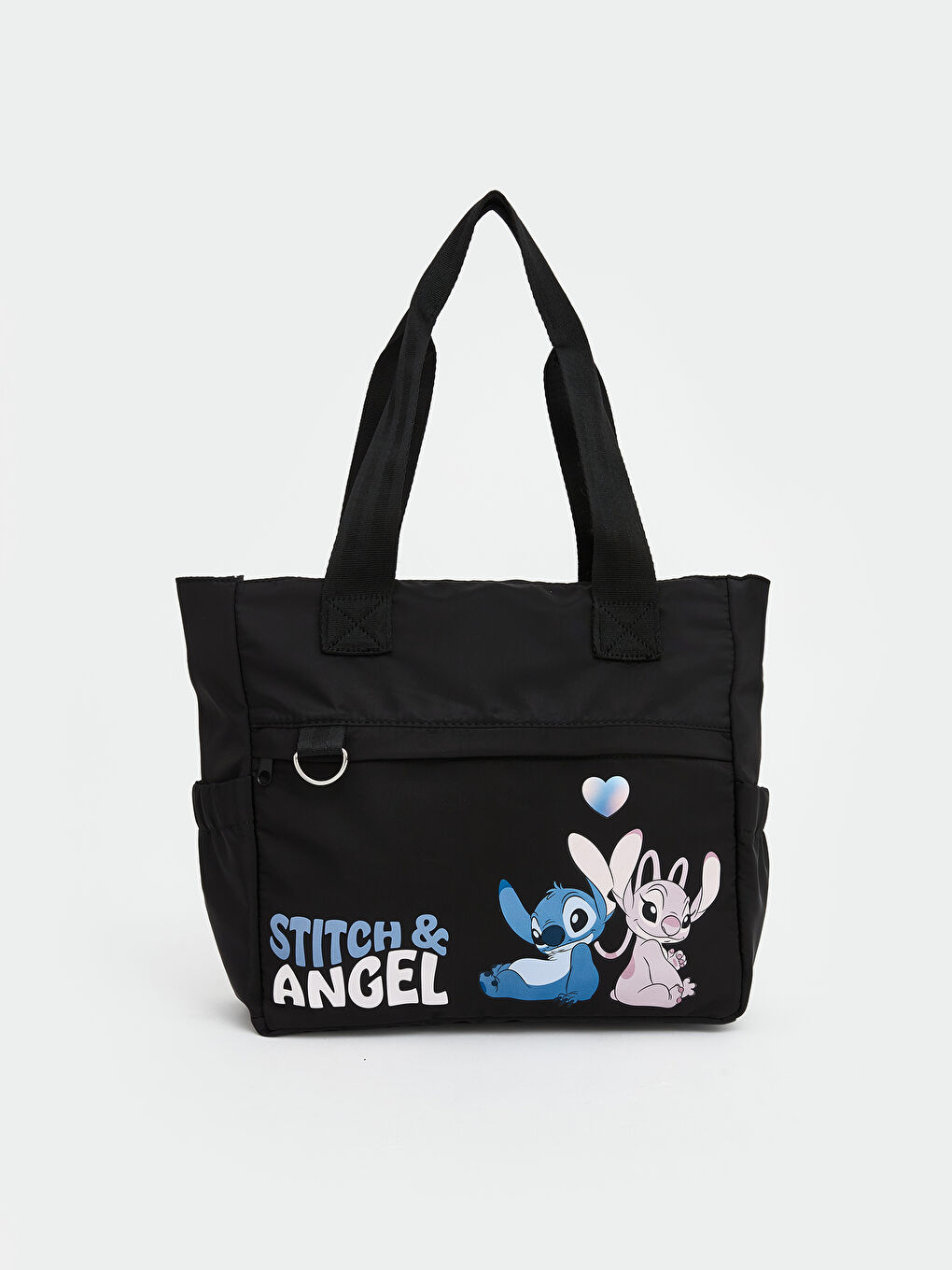 Siyah Stitch ve Angel Baskılı Kız Çocuk Omuz Çantası