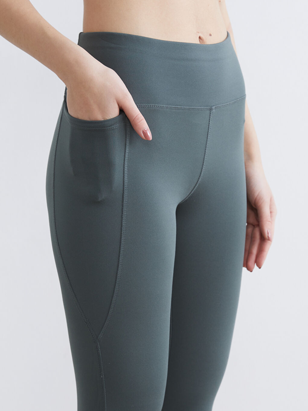 Yeşil Yüksek Bel Cepli Kadın Spor Tayt-2