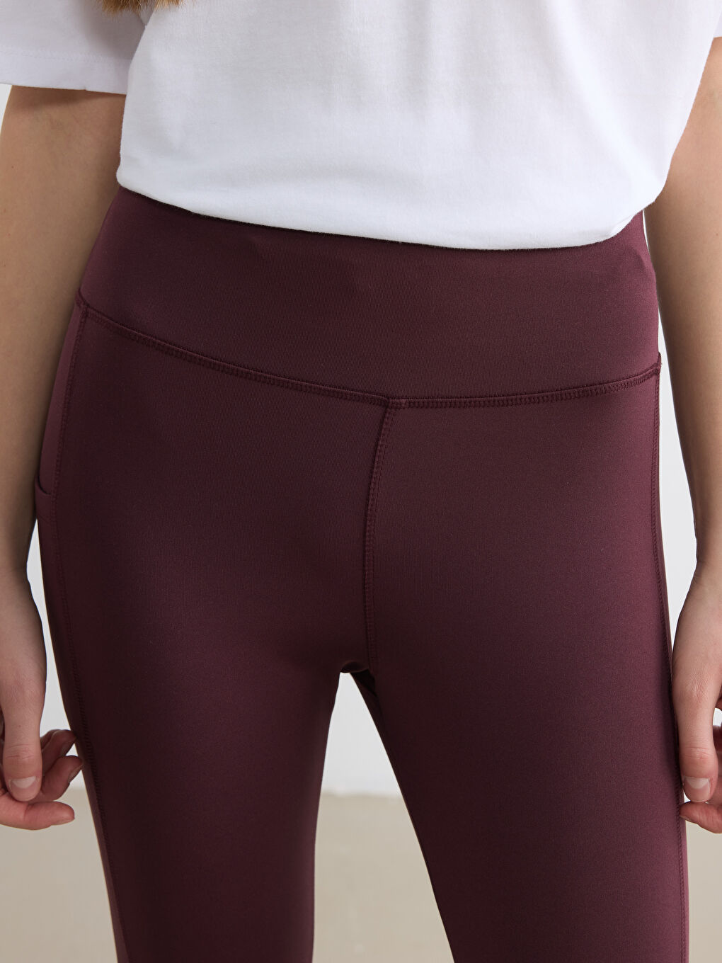 Mürdüm Beli Lastikli Kadın Spor Tayt	-2