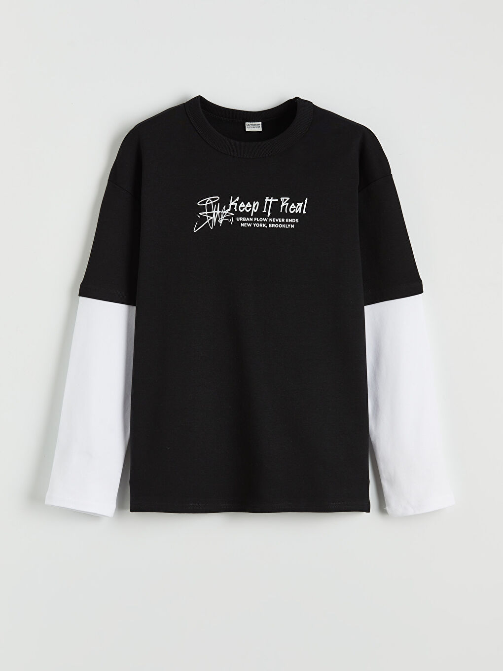 Siyah Bisiklet Yaka Baskılı Erkek Çocuk Tişört-1