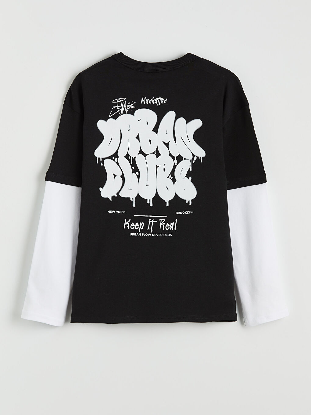 Siyah Bisiklet Yaka Baskılı Erkek Çocuk Tişört-2