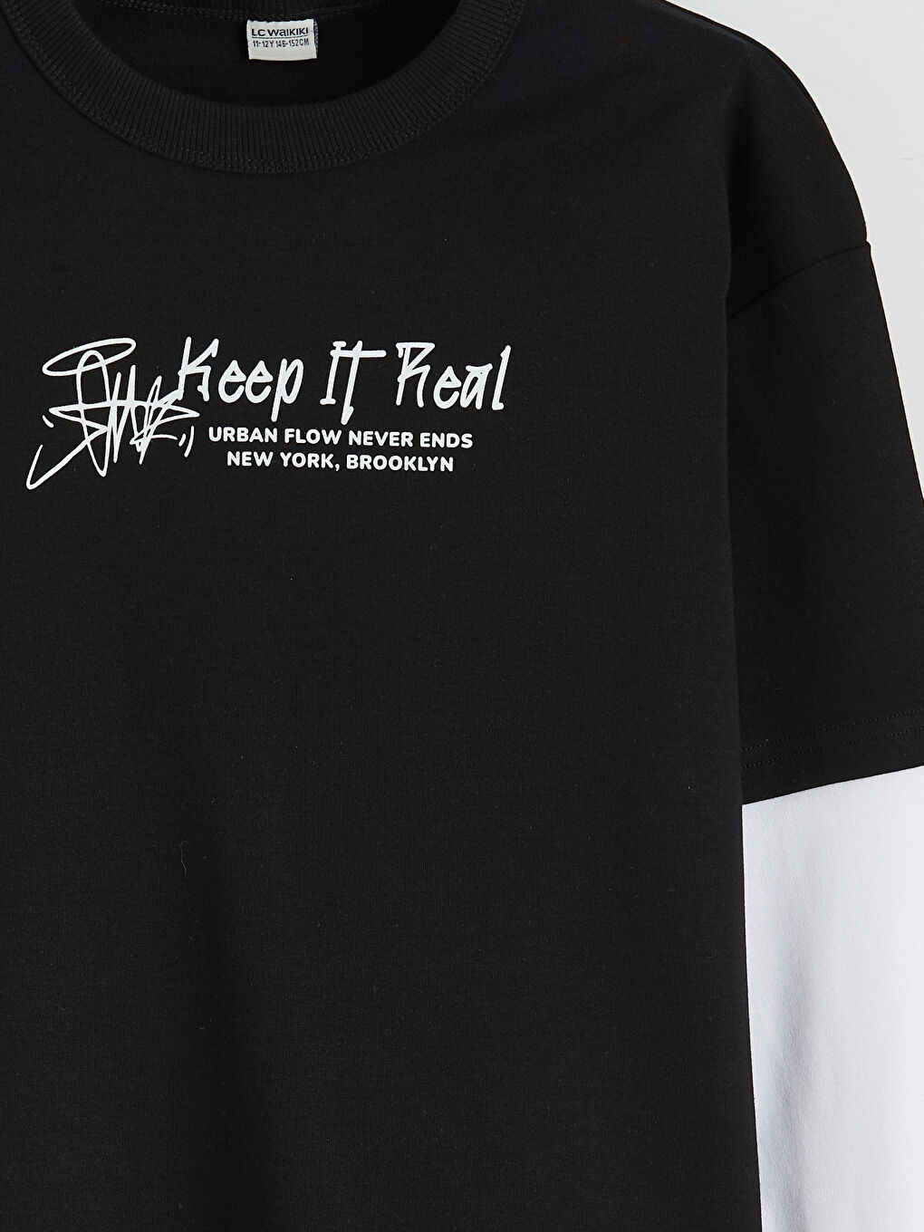 Siyah Bisiklet Yaka Baskılı Erkek Çocuk Tişört-3