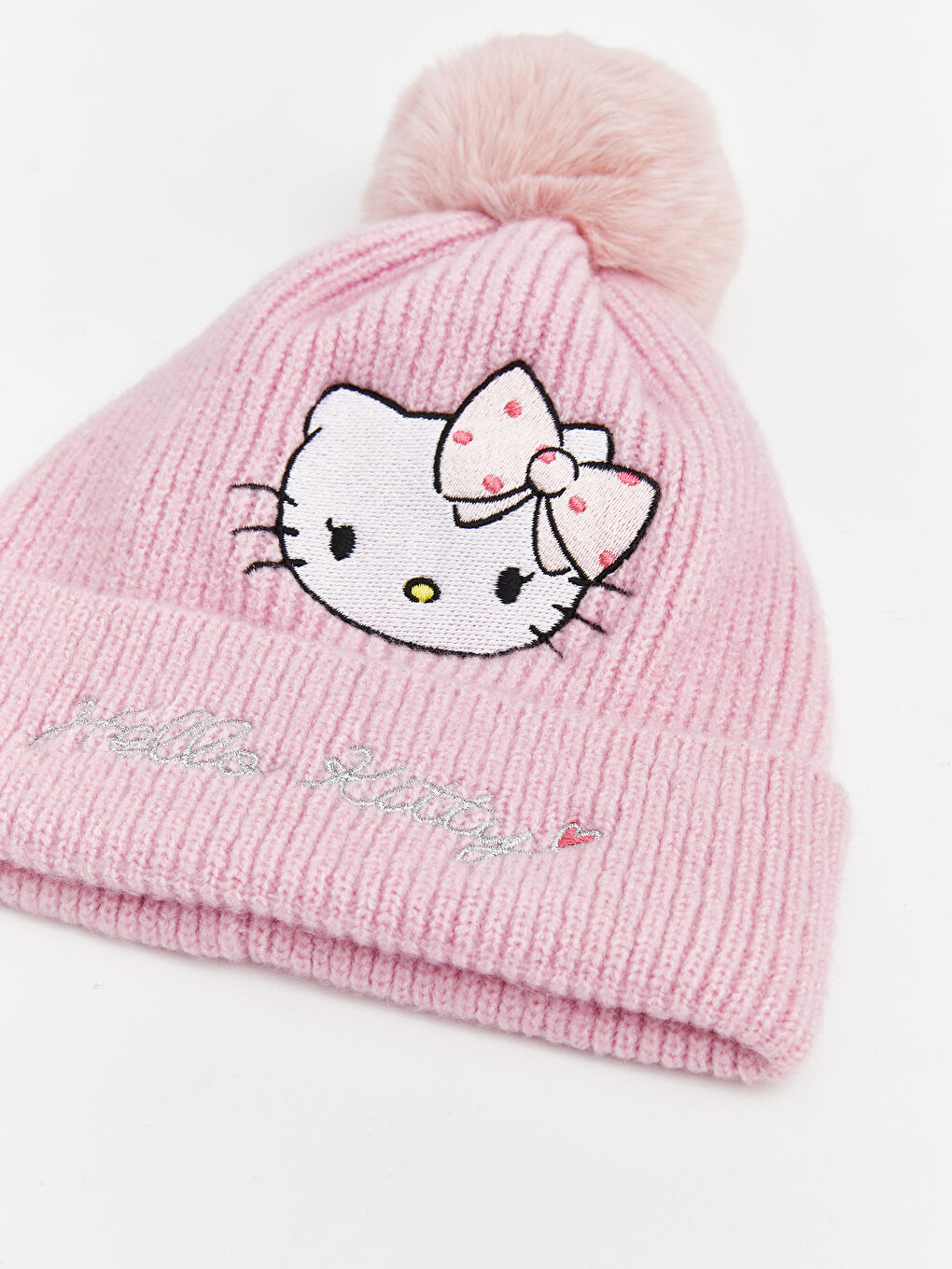 Pembe Hello Kitty Nakışlı Kız Çocuk Triko Atkı ve Bere-2