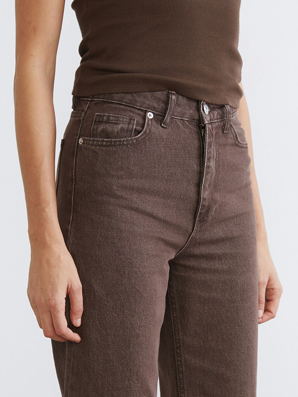 Kahverengi Wideleg Kadın Jean Pantolon	-2