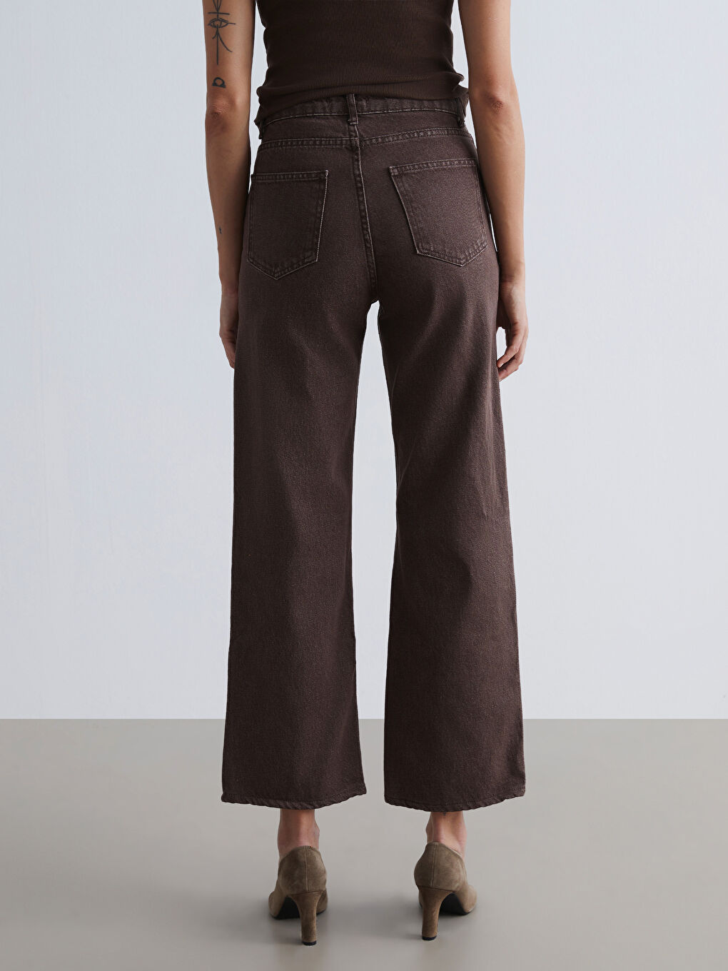 Kahverengi Wideleg Kadın Jean Pantolon	-3