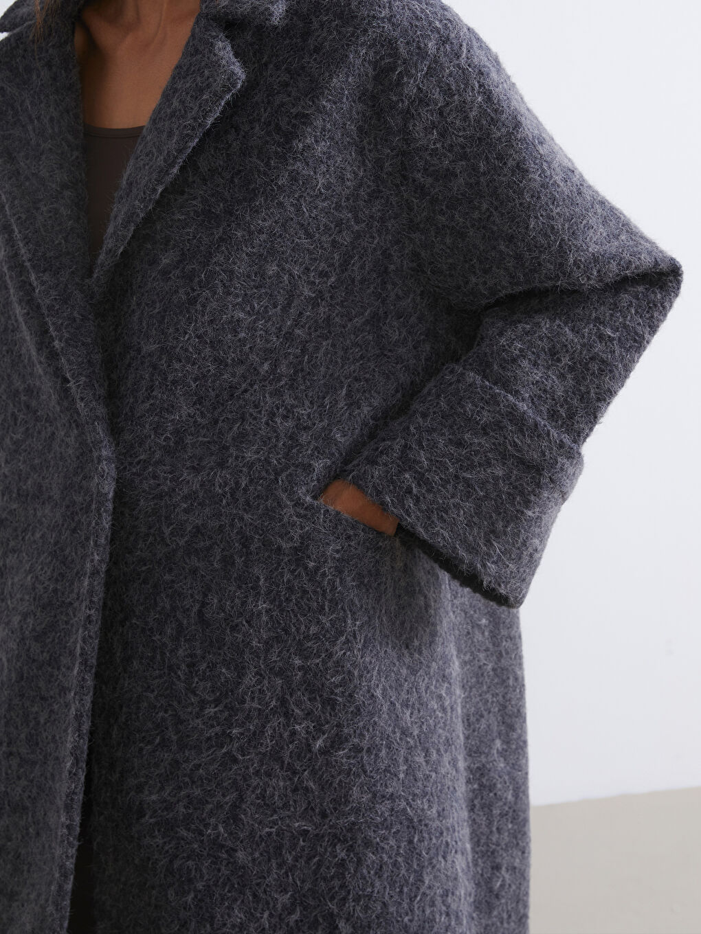 Antrasit Ceket Yaka Kadın Kaşe Kaban-2