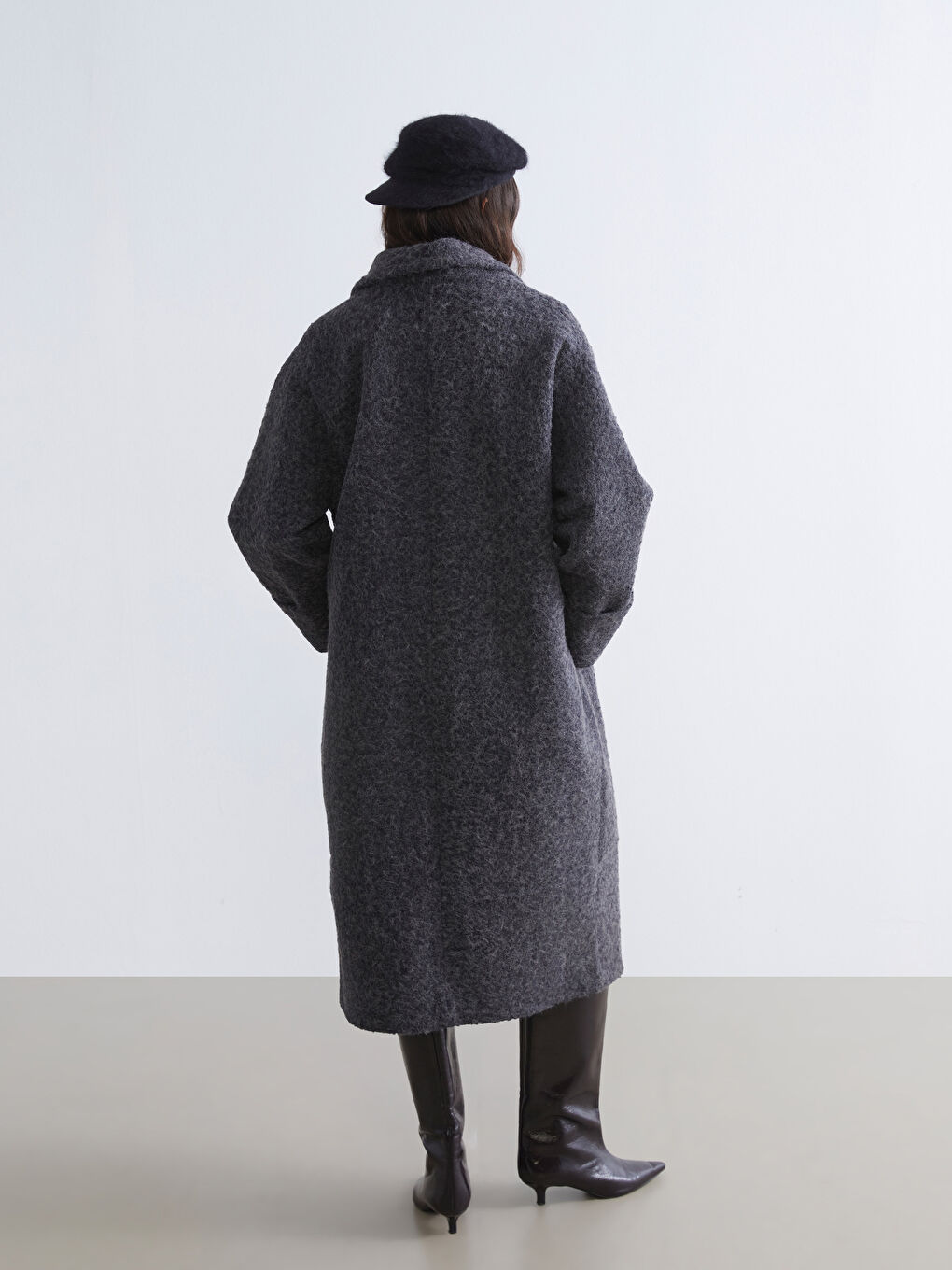 Antrasit Ceket Yaka Kadın Kaşe Kaban-4