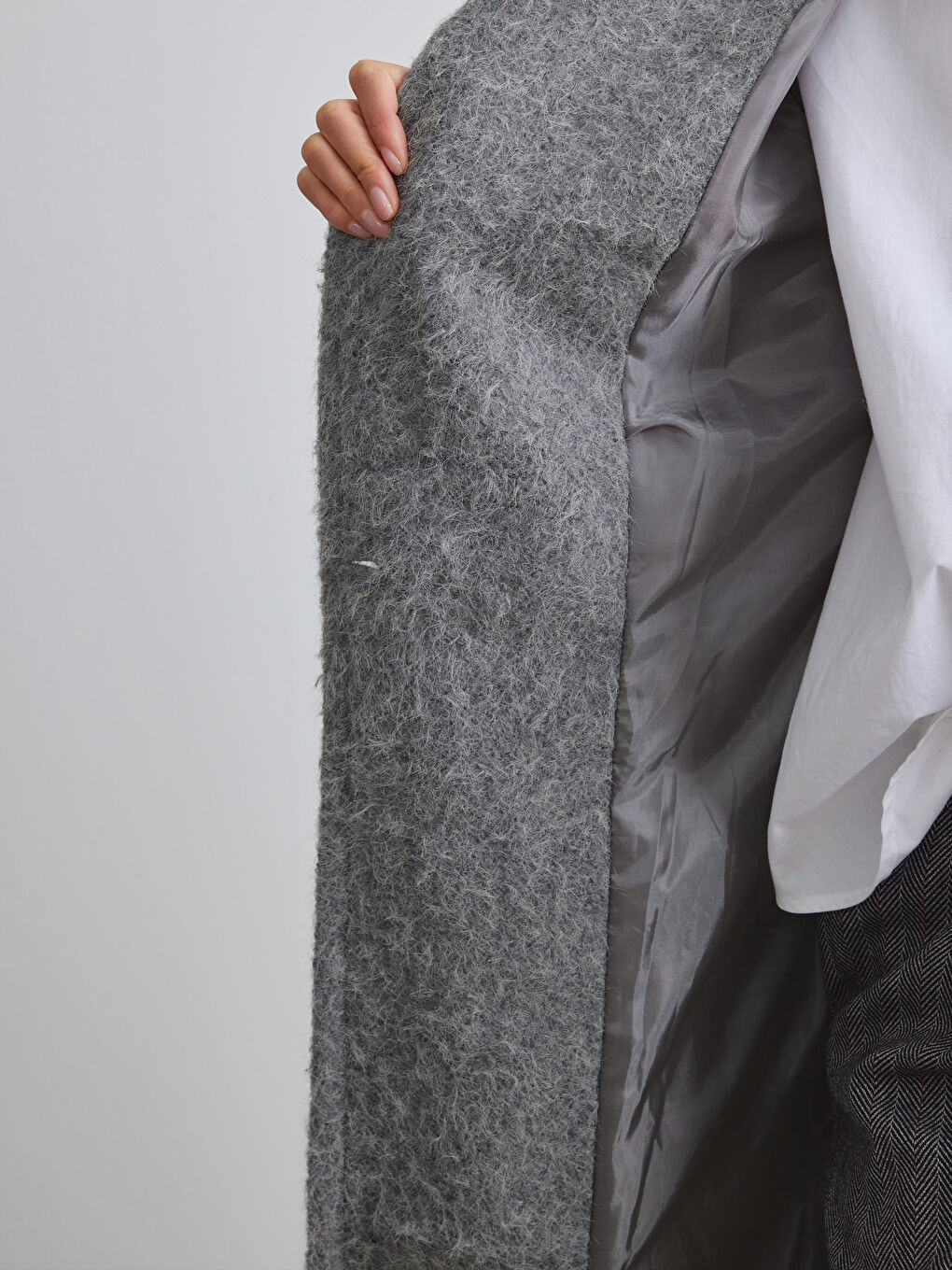 Gri Ceket Yaka Kadın Kaşe Kaban-6