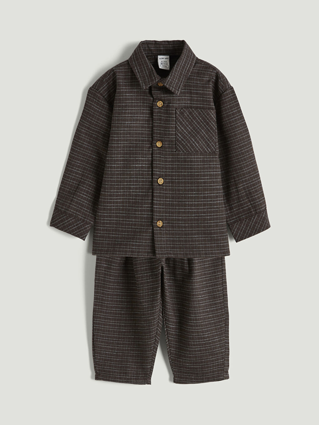 Kahverengi Kareli Poplin Erkek Bebek Gömlek ve Pantolon