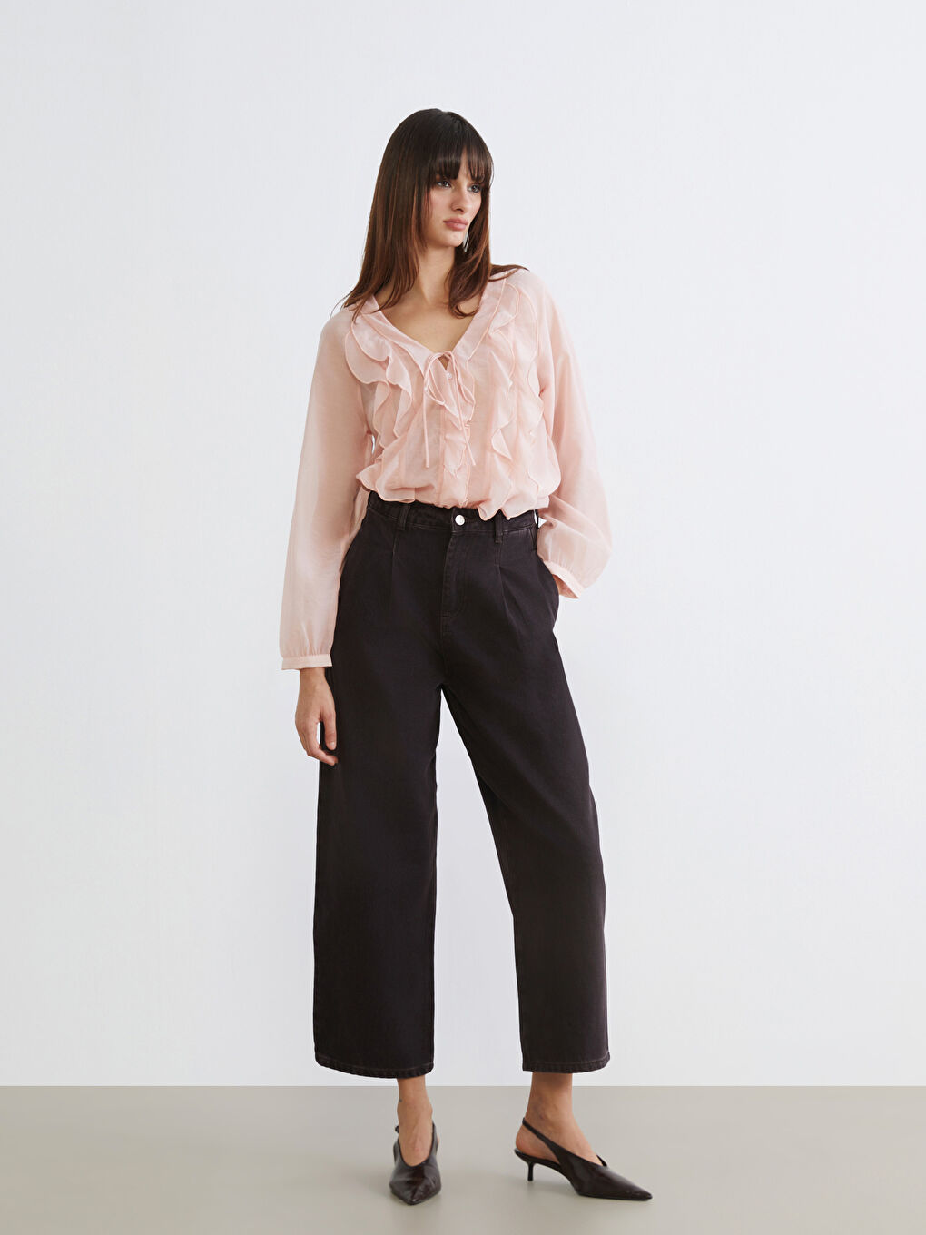 Kahverengi Balloon Fit Kadın Jean Pantolon