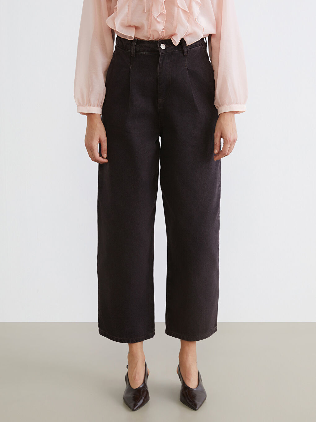 Kahverengi Balloon Fit Kadın Jean Pantolon-1