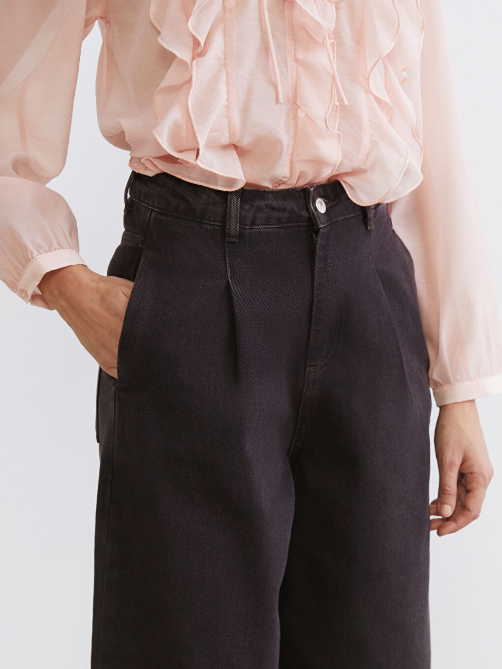 Kahverengi Balloon Fit Kadın Jean Pantolon-2