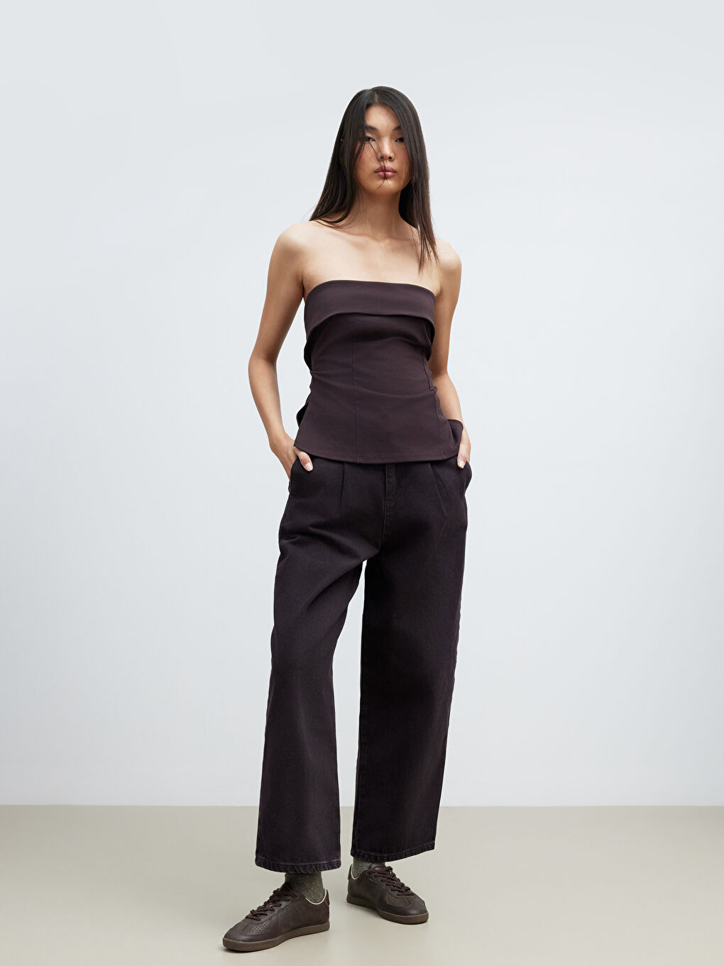 Kahverengi Balloon Fit Kadın Jean Pantolon