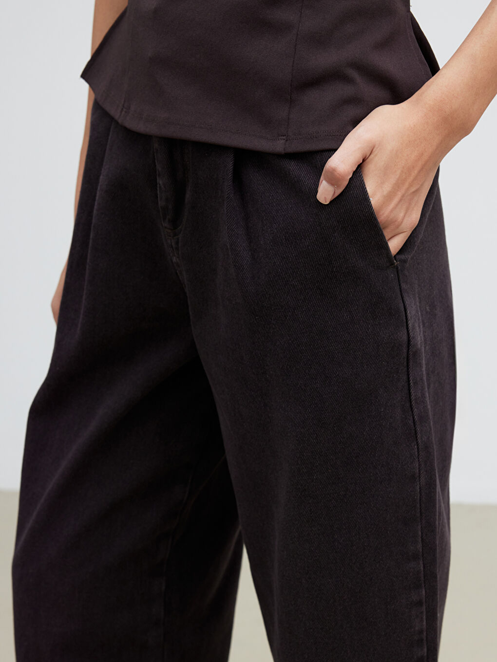 Kahverengi Balloon Fit Kadın Jean Pantolon-4