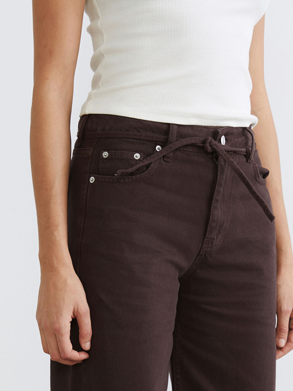 Kahverengi Wideleg Kadın Jean Pantolon-2