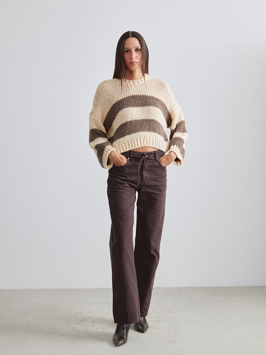 Kahverengi Wideleg Kadın Jean Pantolon