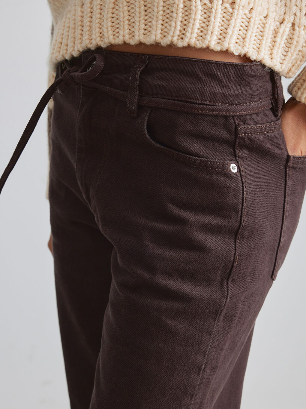 Kahverengi Wideleg Kadın Jean Pantolon-2