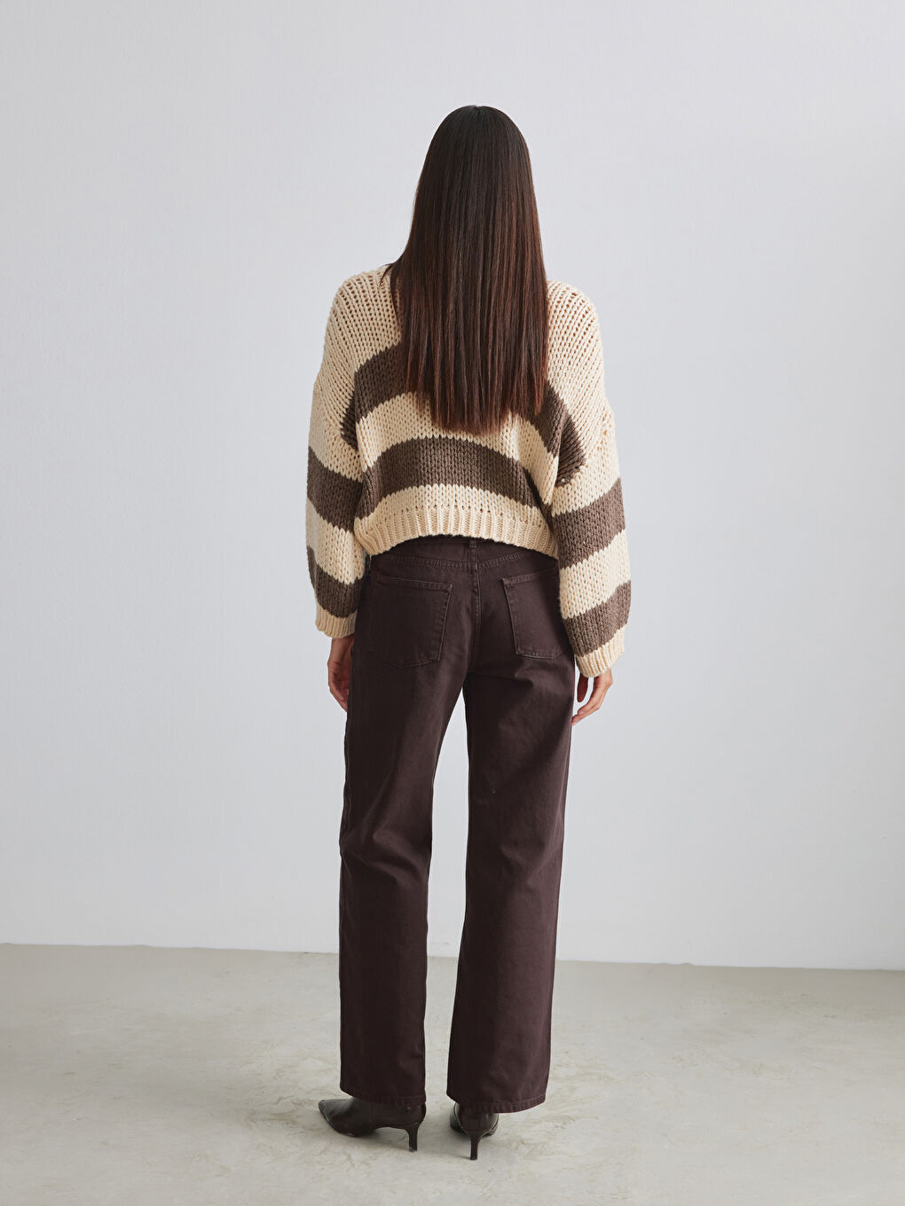 Kahverengi Wideleg Kadın Jean Pantolon-3