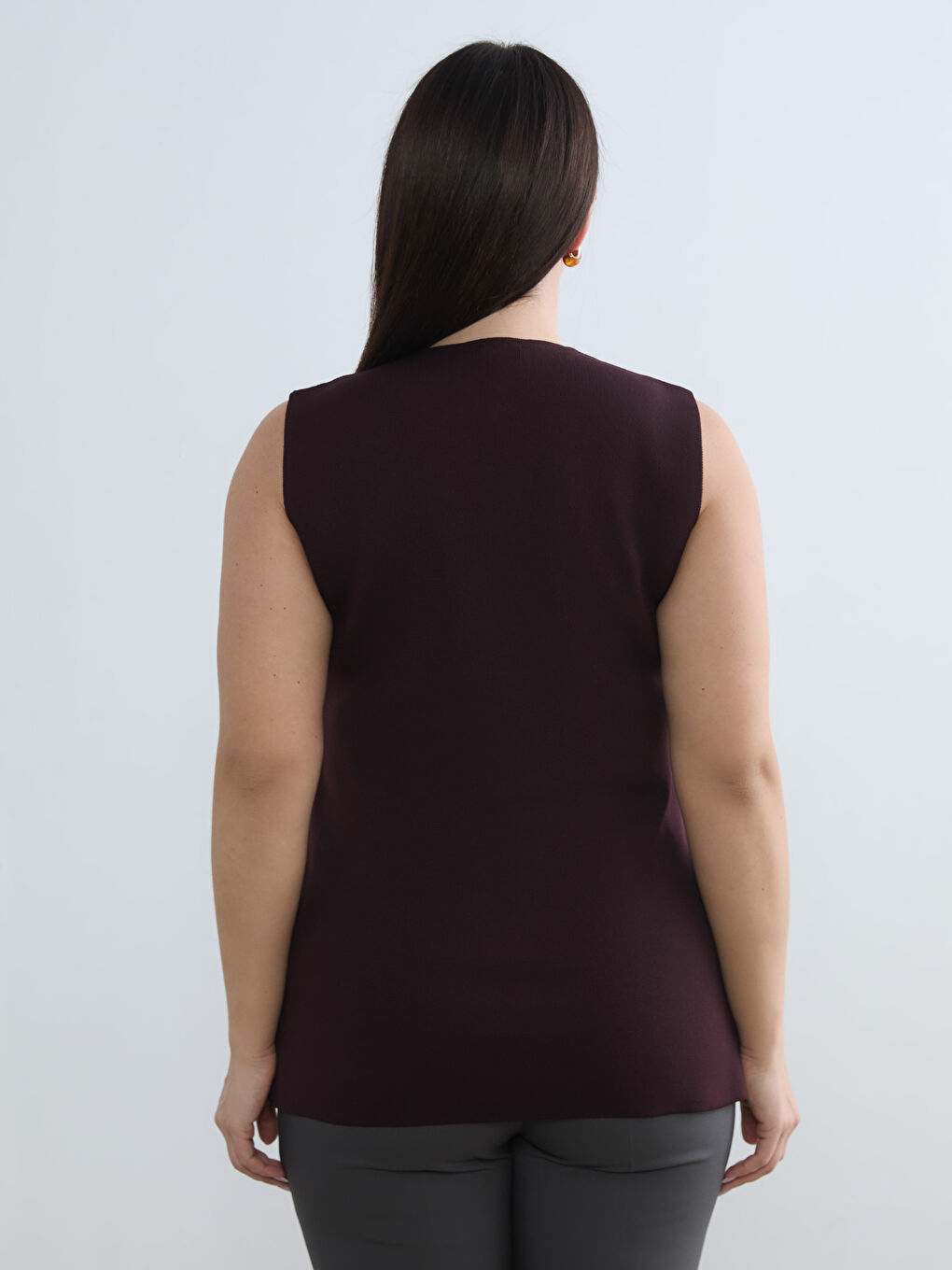 Kırmızı Büyük Beden V Yaka Kadın Triko Yelek	-3