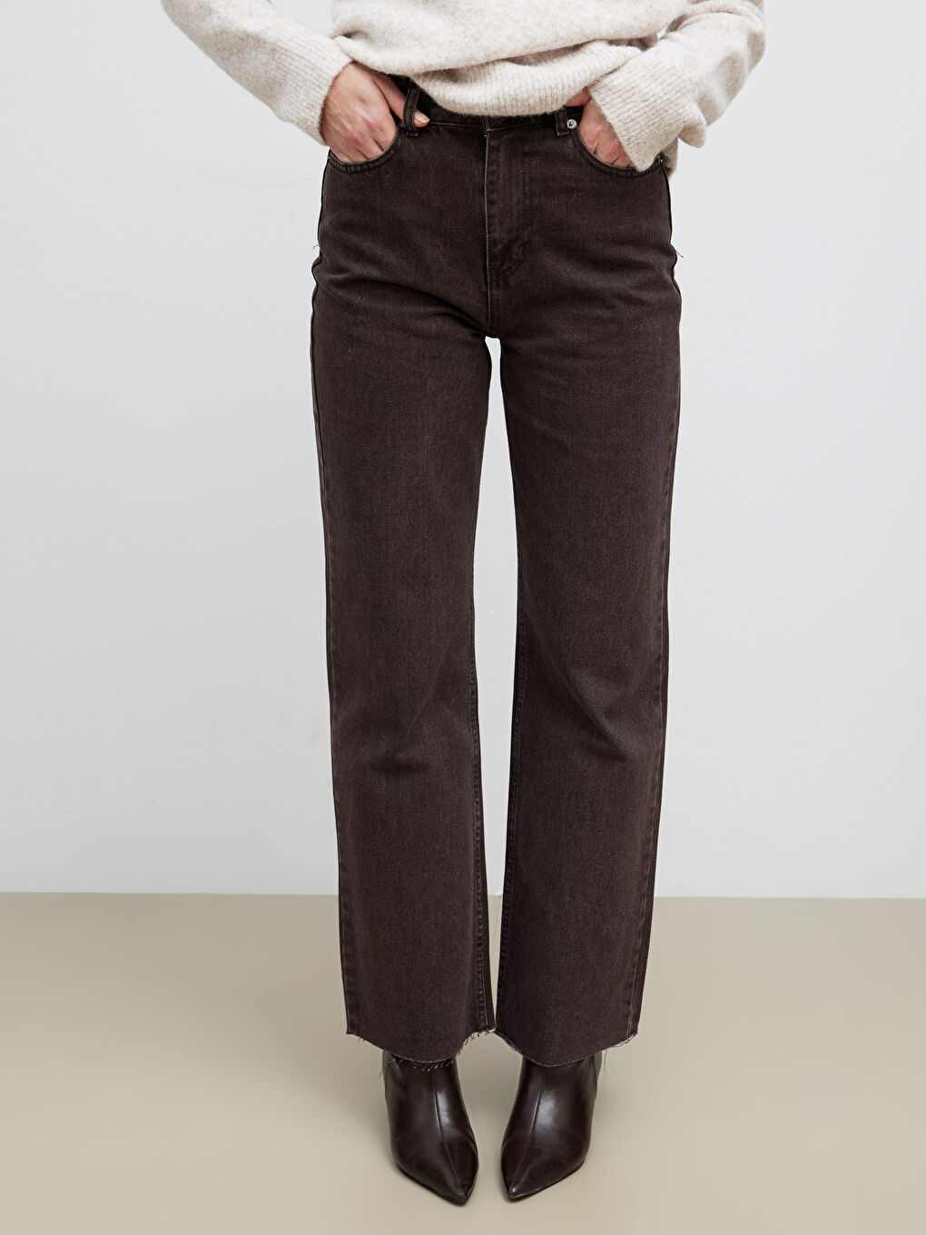 Kahverengi Balloon Fit Kadın Jean Pantolon-1