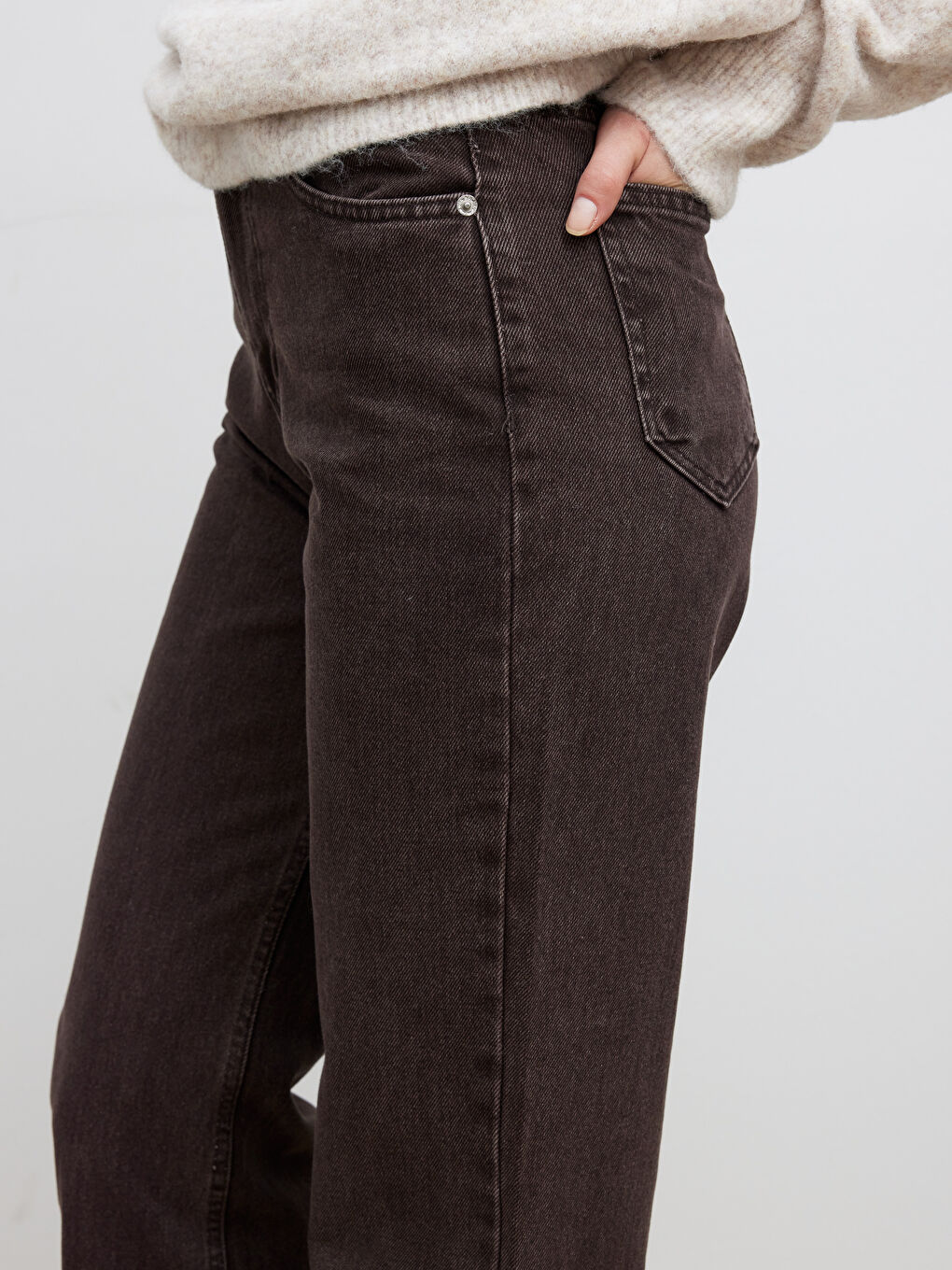 Kahverengi Balloon Fit Kadın Jean Pantolon-2