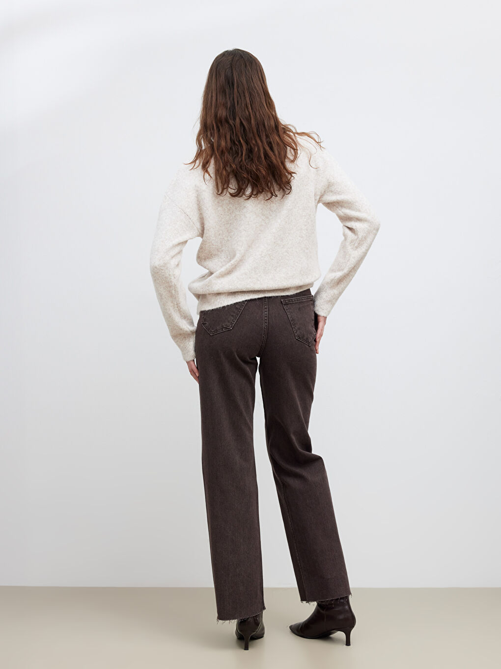 Kahverengi Balloon Fit Kadın Jean Pantolon-3