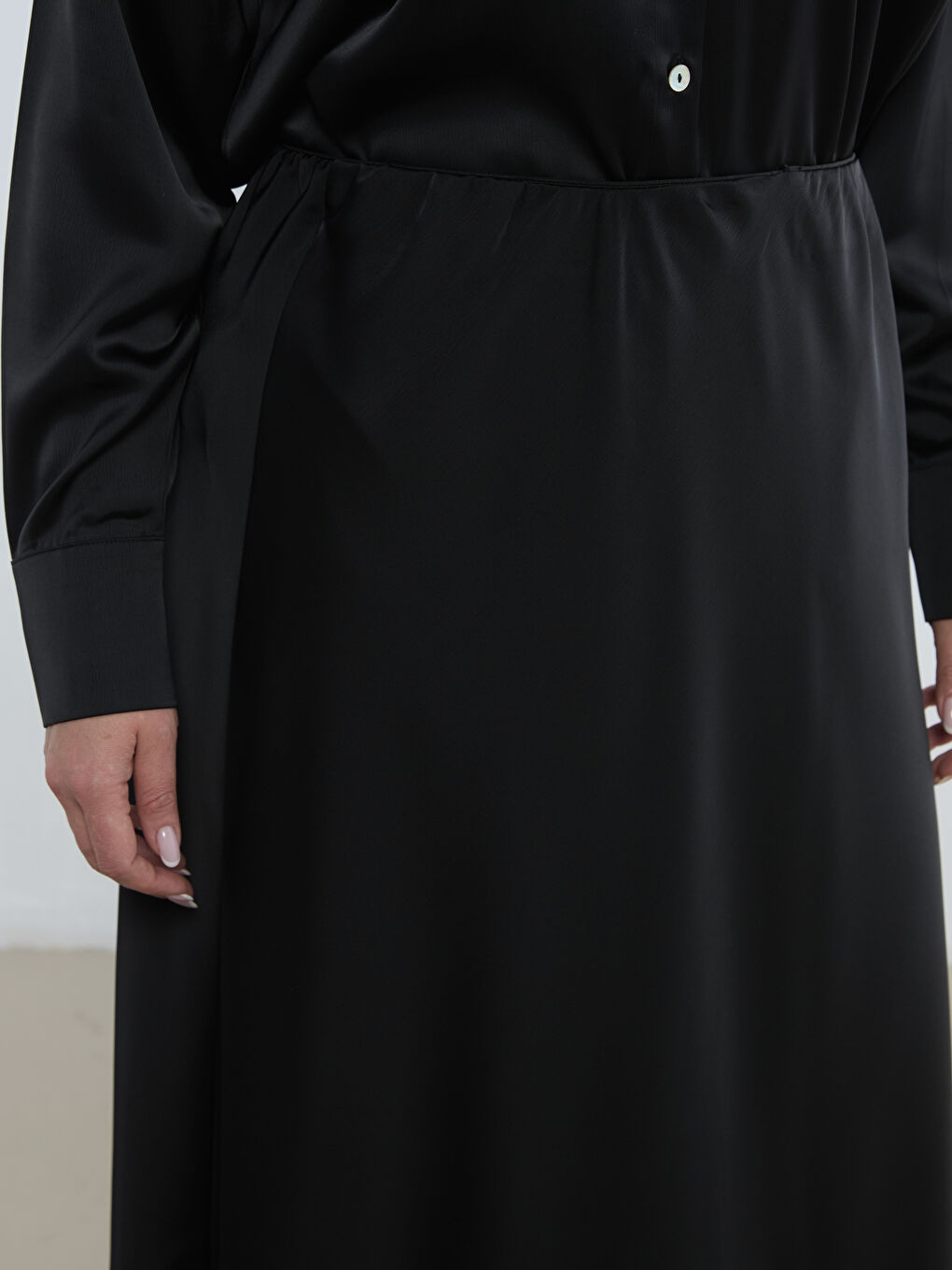 Siyah Büyük Beden Beli Lastikli A Kesim Etek-2