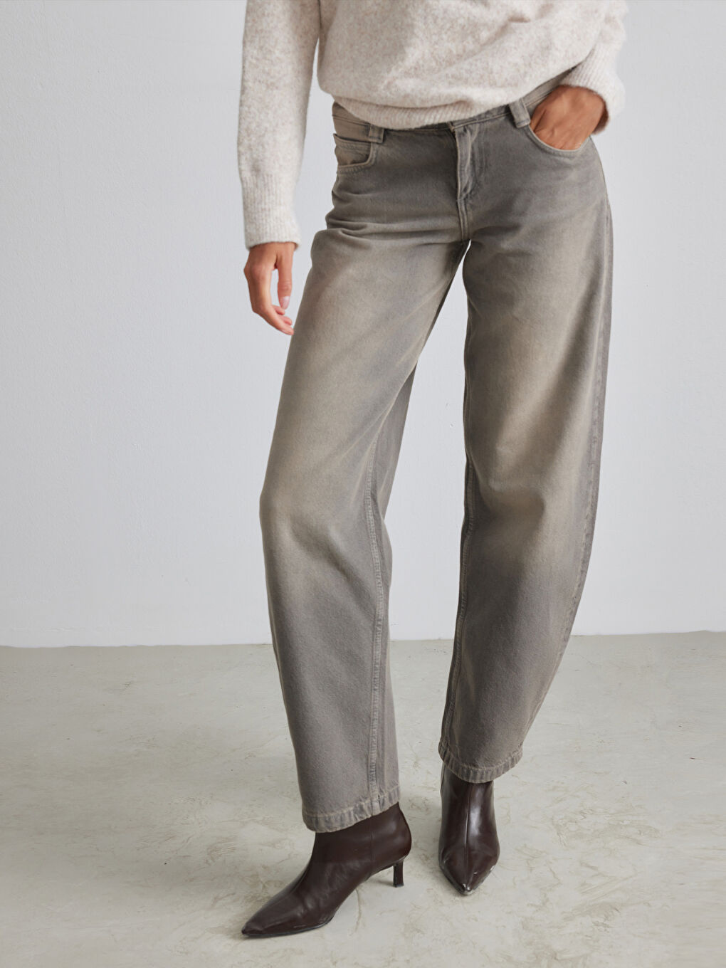 Kahverengi Balloon Fit Kadın Jean Pantolon-1