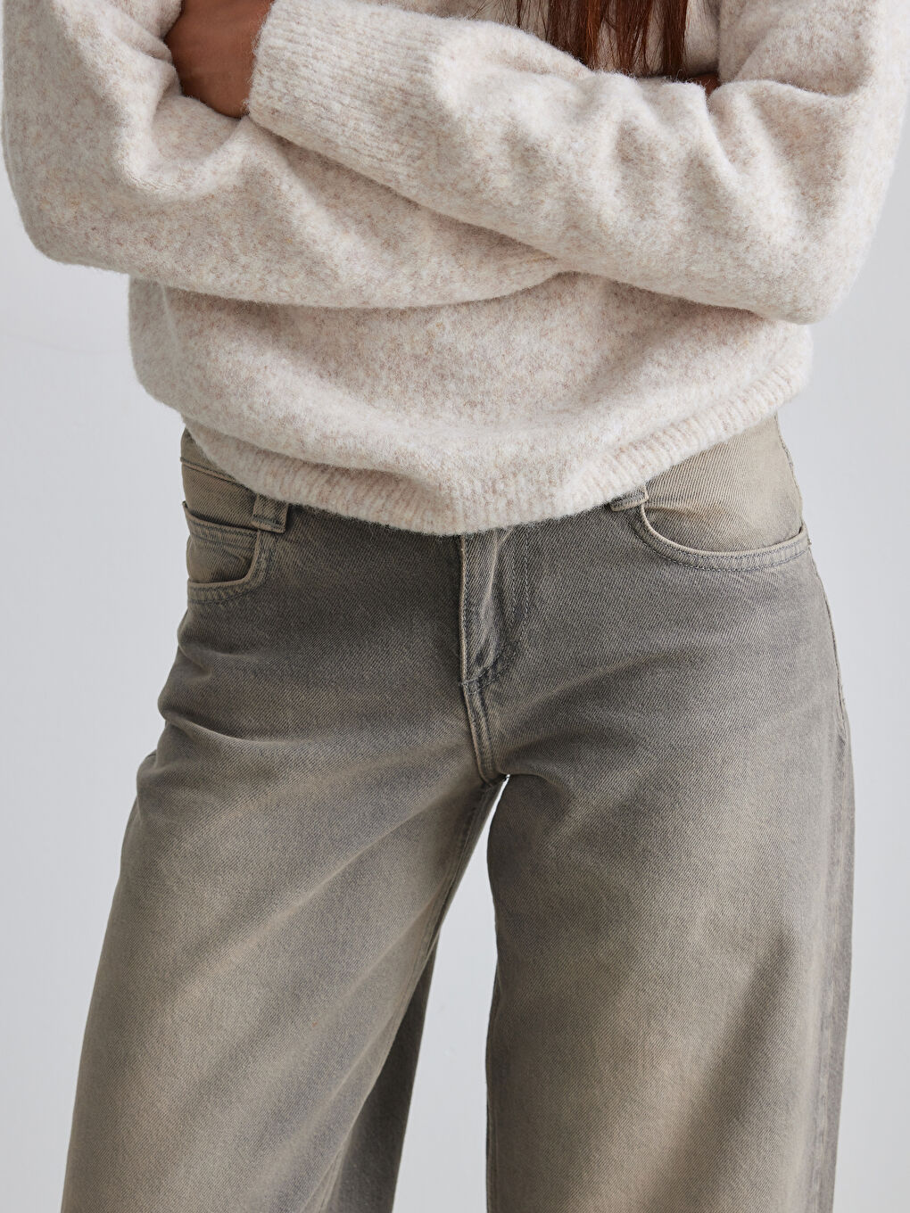 Kahverengi Balloon Fit Kadın Jean Pantolon-2