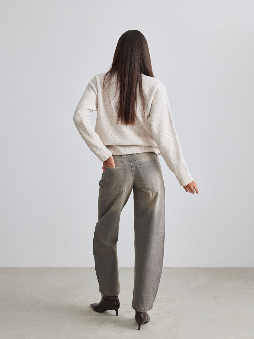 Kahverengi Balloon Fit Kadın Jean Pantolon-3