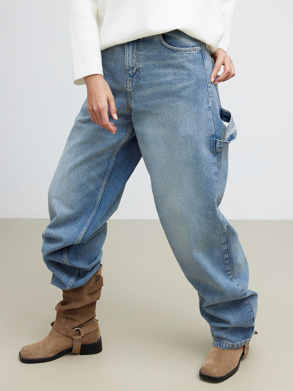 İndigo Wideleg Kadın Jean Pantolon-2