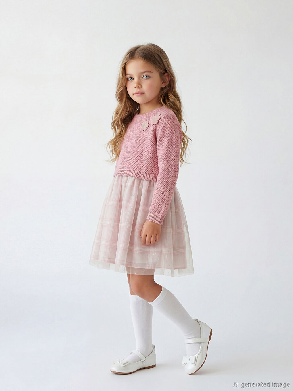 Floral tutu dress for girls with a crew neck.