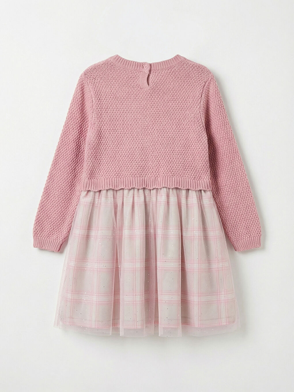 Pembe Bisiklet Yaka Çiçekli Kız Çocuk Tütü Elbise-1