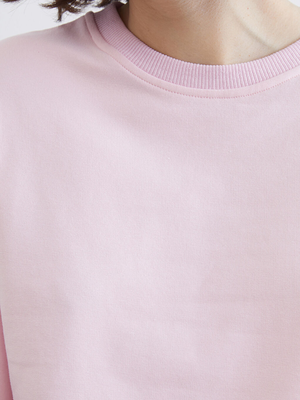 Pembe Bisiklet Yaka Kadın Sweatshirt-2